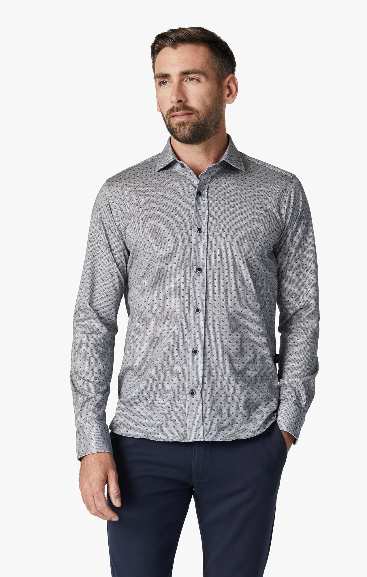 Leaf Design Shirt In Grey Melange Image 1