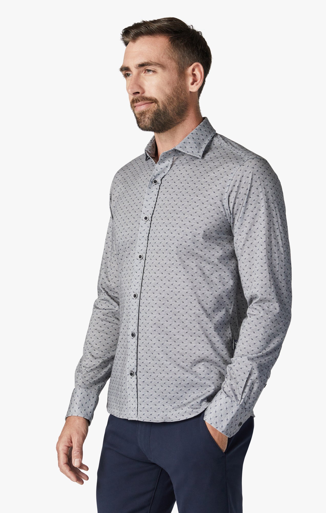 Leaf Design Shirt In Grey Melange Image 3