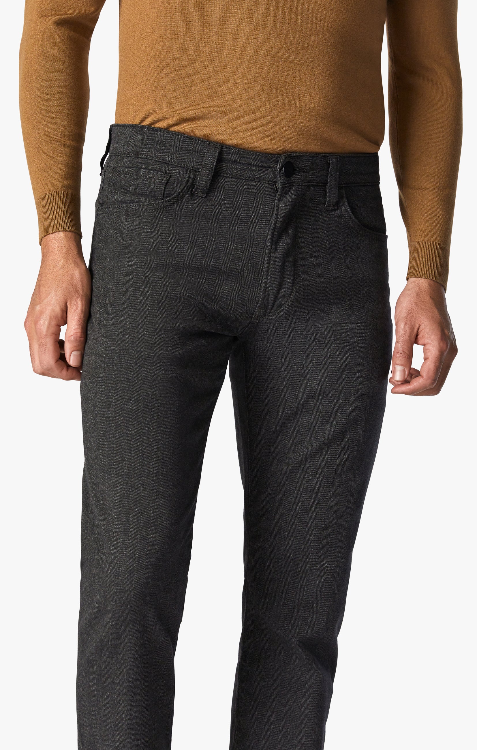 Charisma Relaxed Straight Leg Pants In Anthracite Herringbone Image 6